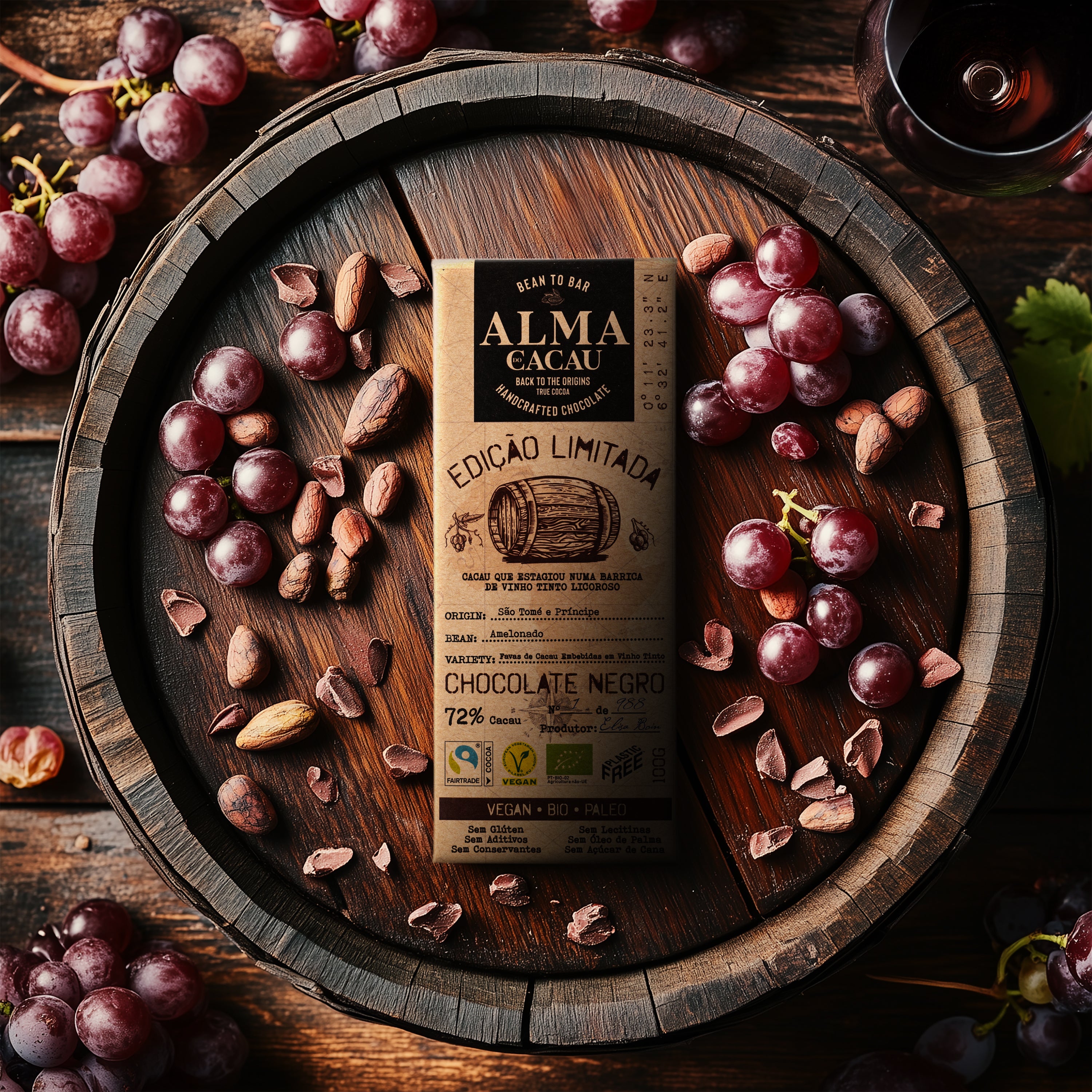 Chocolate 72% with Barrel Aging Red Wine Fortified 100g