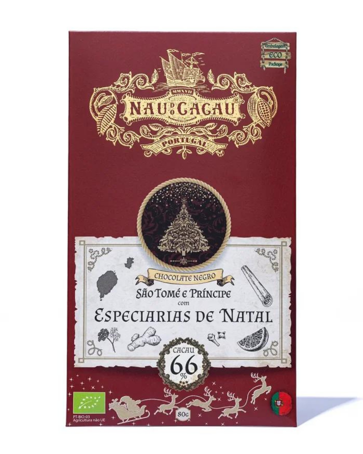 S. Tomé and Príncipe Organic Dark Chocolate Tablet with Christmas Spices Nau do Cacau 80g