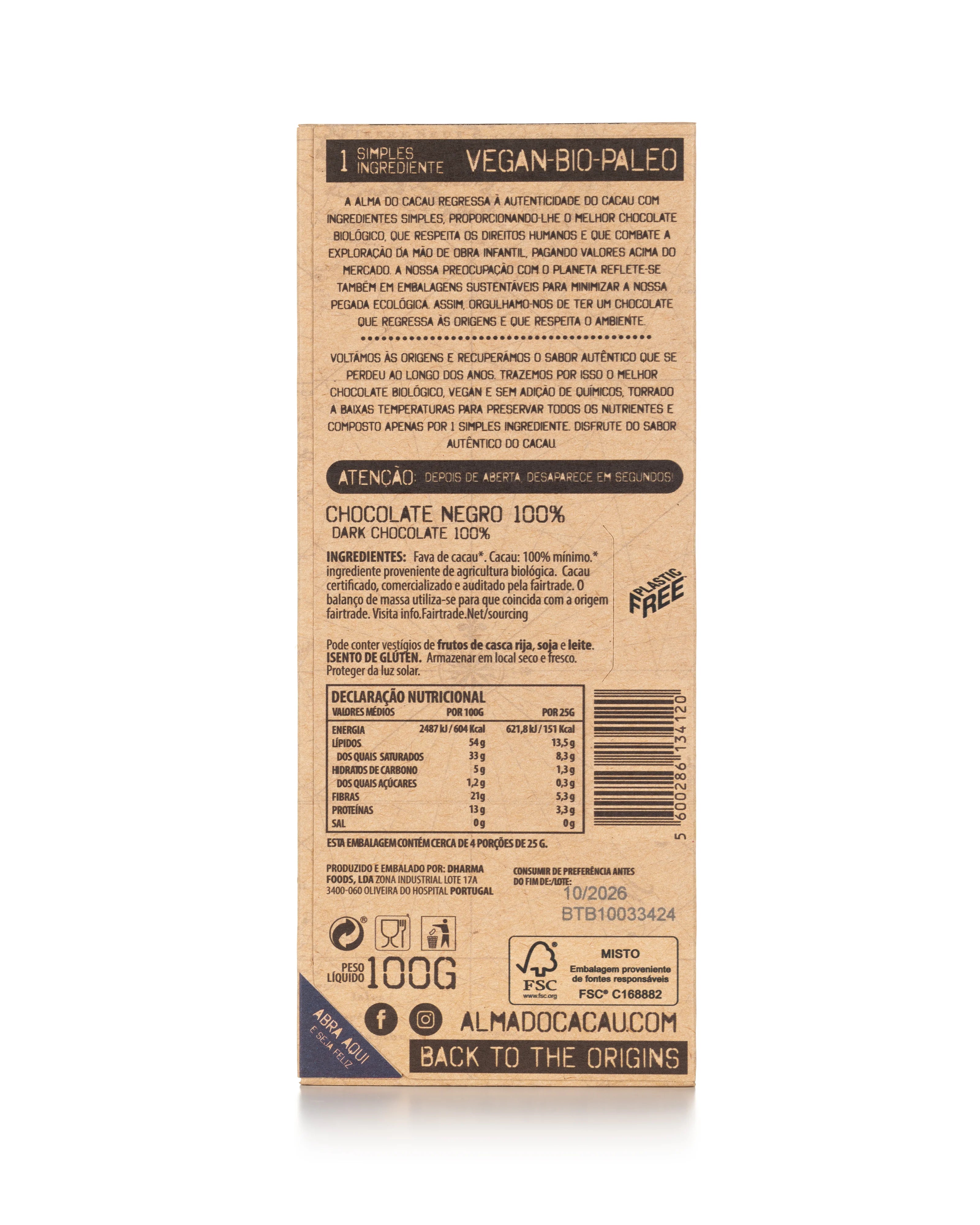 Chocolate Negro BIO 100% Cacau Alma do Cacau 100g