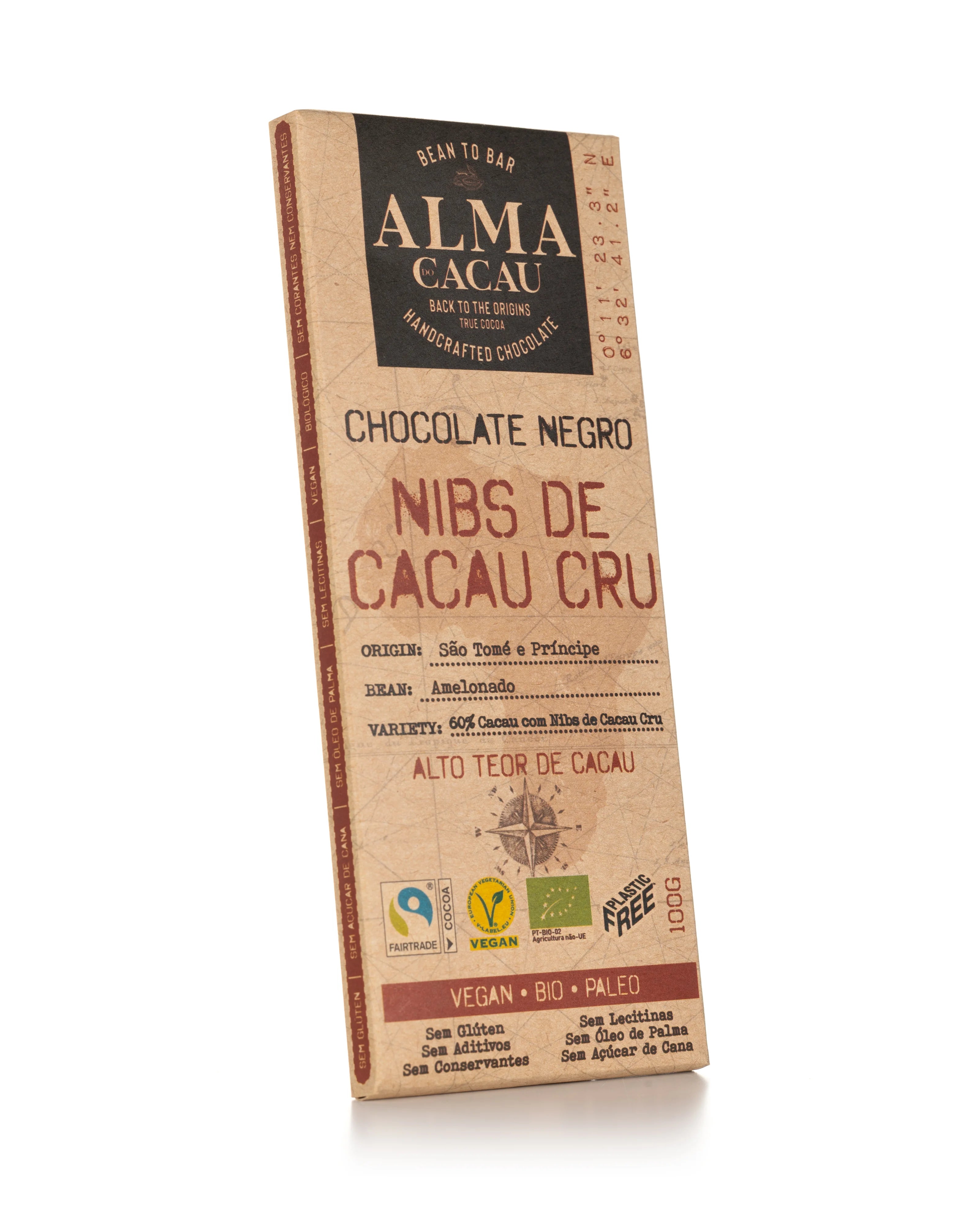Chocolate Negro BIO 60% Cacau c/ Nibs de Cacau Cru Alma do Cacau 100g
