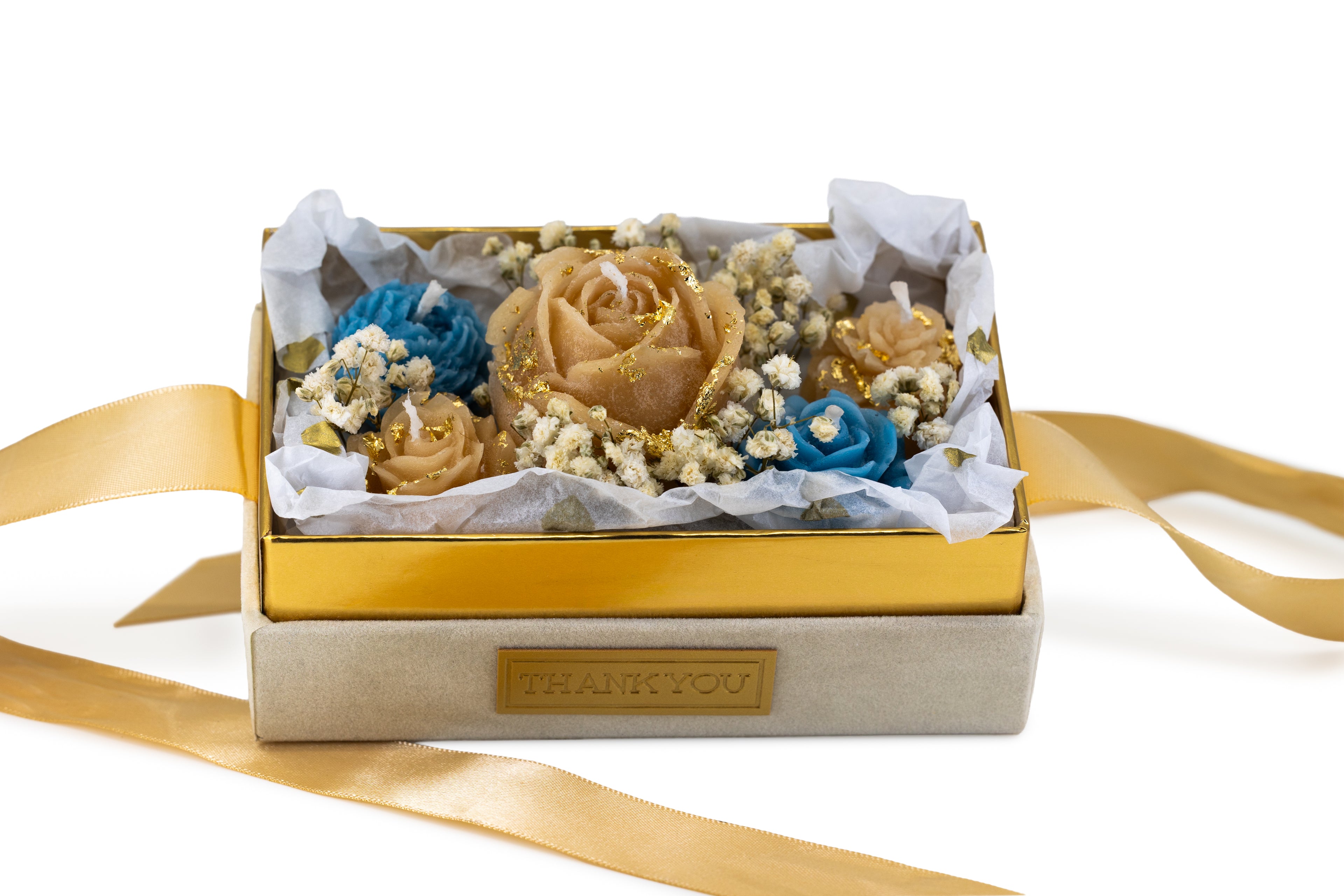 Gold Thank You Box - Beige and Blue