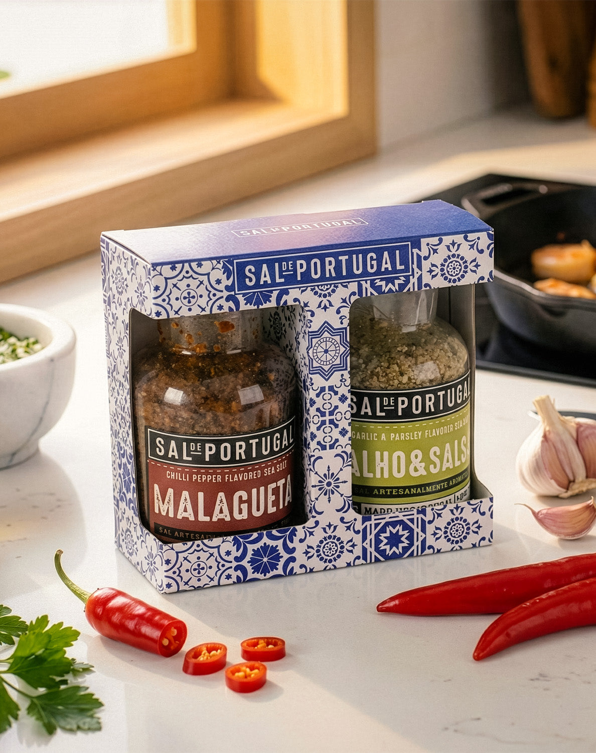 Set of Salt with Garlic and Parsley and Salt with Piri-Piri Salt from Portugal 300g