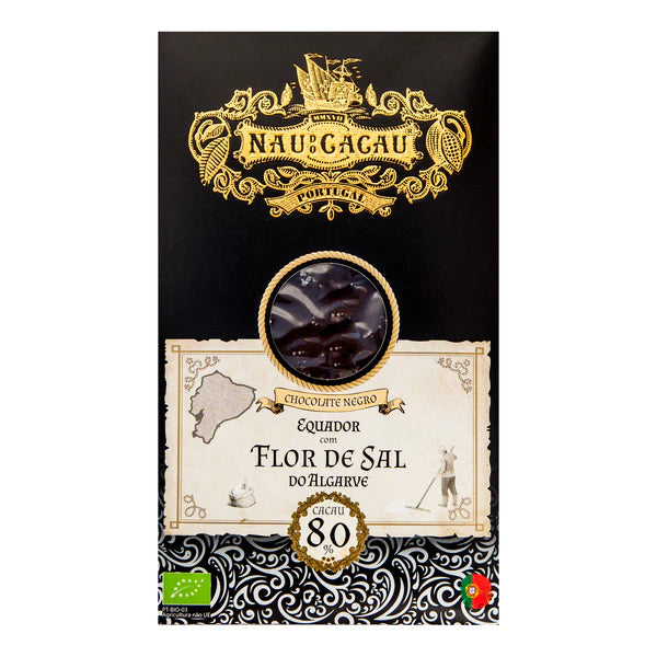 Tablete Chocolate Negro Biológico Equador c/ Flor de Sal do Algarve Nau do Cacau 80g