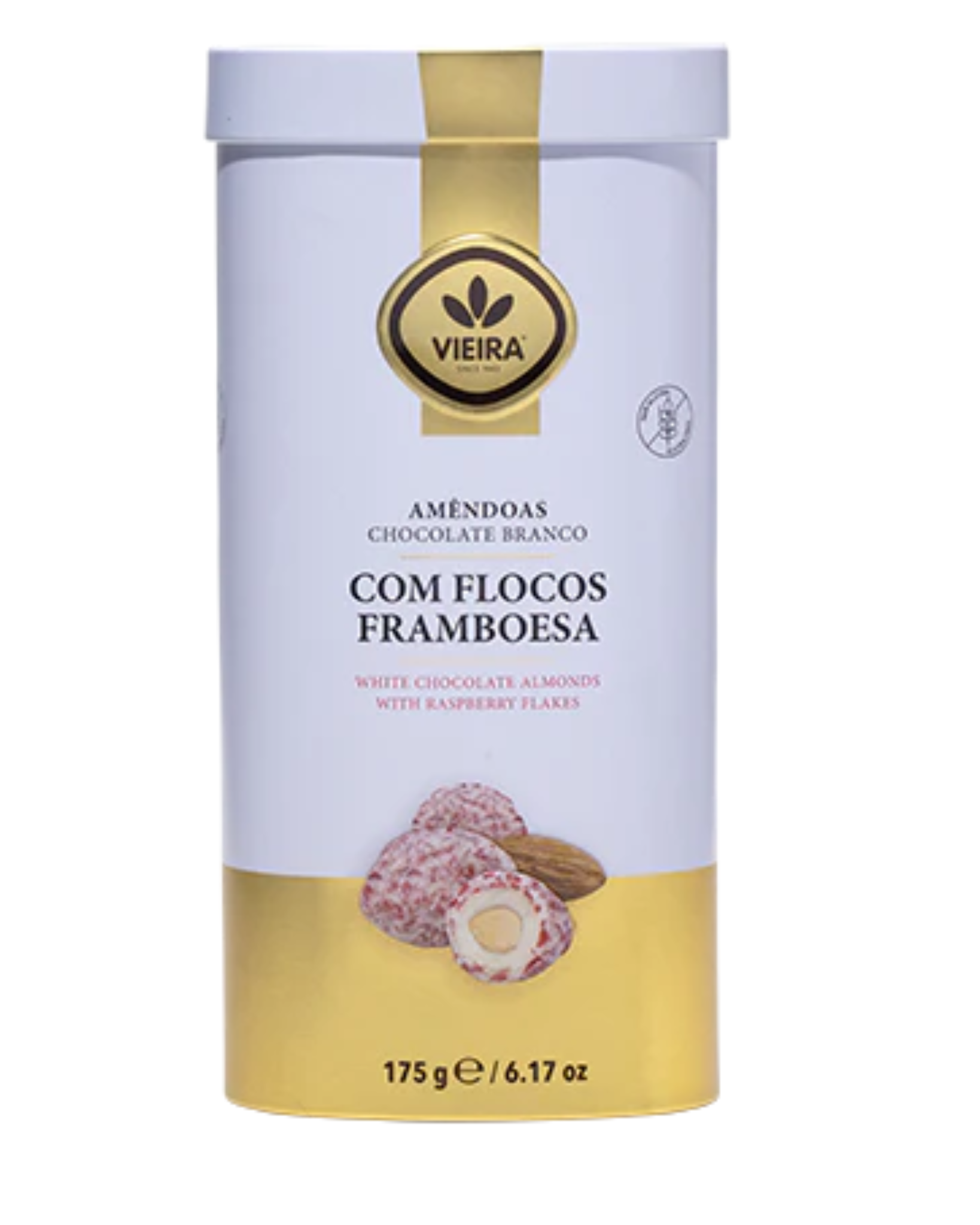 Amêndoas de Chocolate Branco c/Flocos de Framboesa Vieira 175g