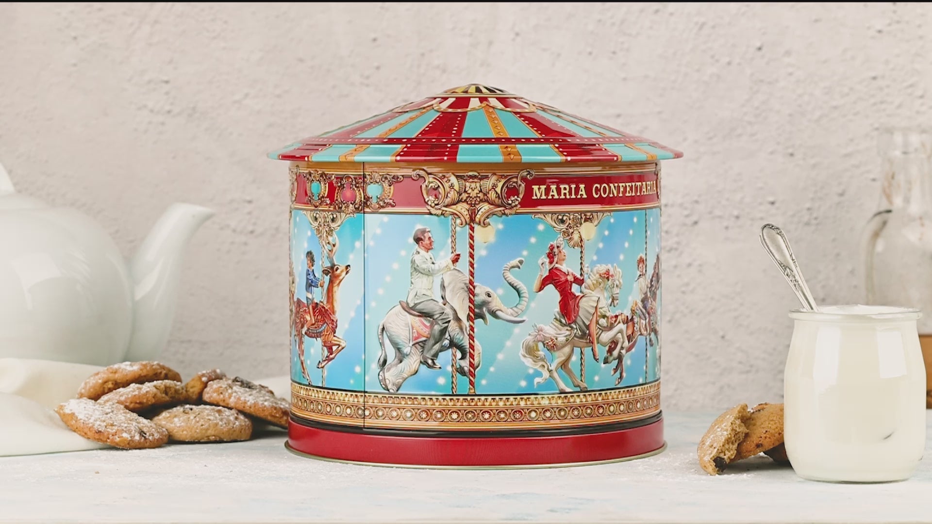 Music Tin with Biscuits &quot;Carousel&quot; Maria Confeitaria 300g